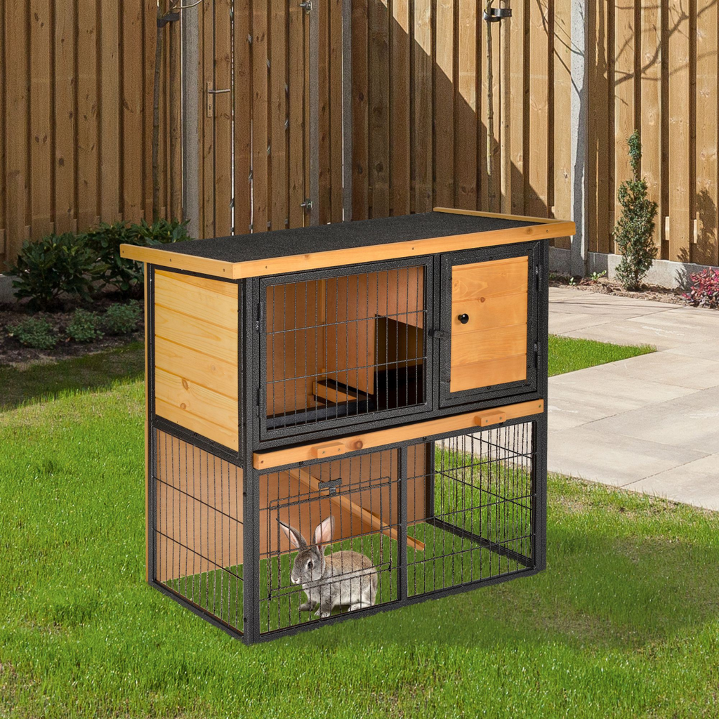 Wood-metal Rabbit Hutch Elevated Pet House Outdoor 89.5 x 45 x 81cm Pawhut