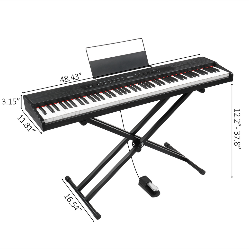 GPPD01-203 88 Key Semi-Weighted Standard Keyboards Digital Piano with Metal Stand, MIDI Bluetooth, Triple Pedals, Headphone and Other accessories for Piano beginner Black color