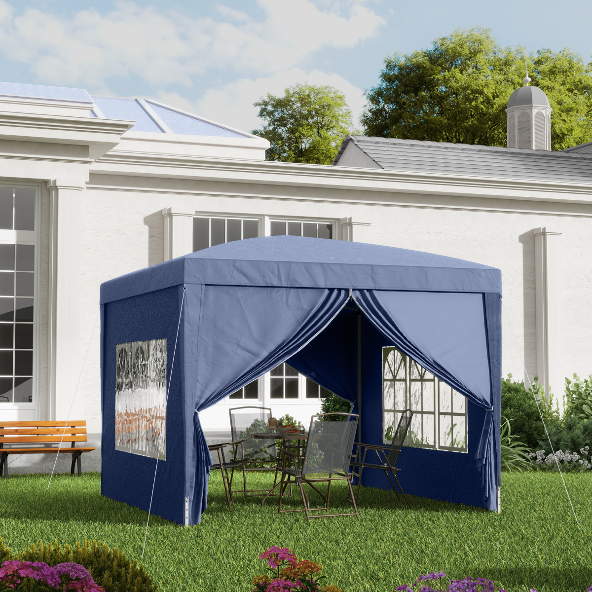 3mx3m Pop Up Gazebo Party Tent Canopy Marquee with Storage Bag Blue