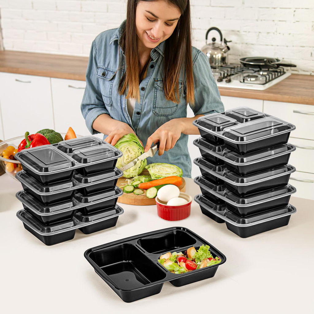 Vinsani 10pk 3 COMPARTMENTS MEAL PREP CONTAINERS
