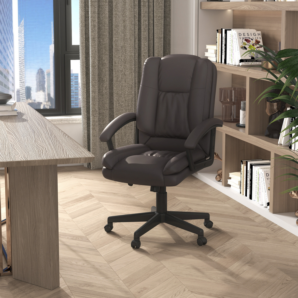 Swivel Executive Office Chair Mid Back PU Leather Chair with Arm, Brown HOMCOM
