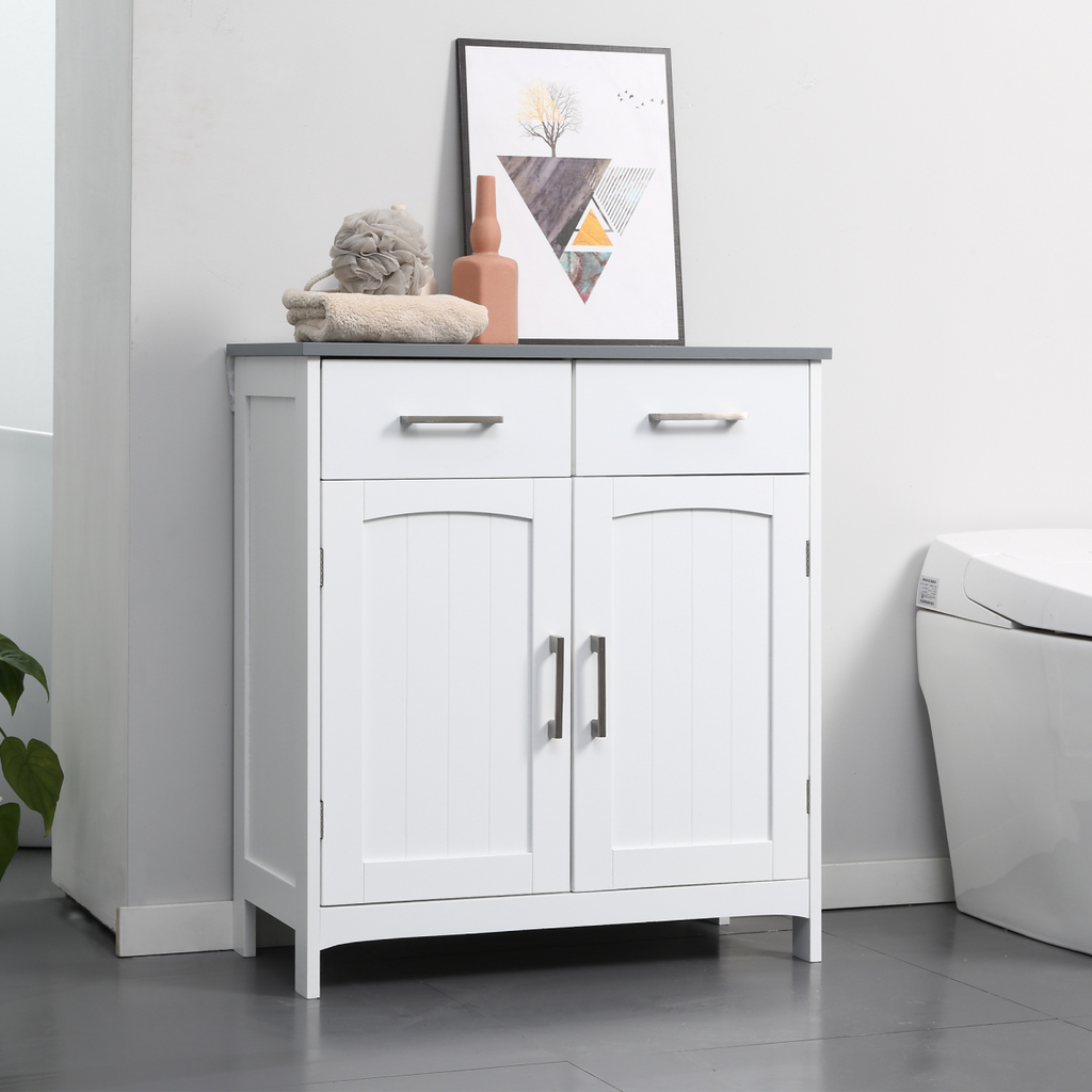 kleankin Freestanding Bathroom Cabinet with 2 Drawers 2 Doors Adjustable Shelf