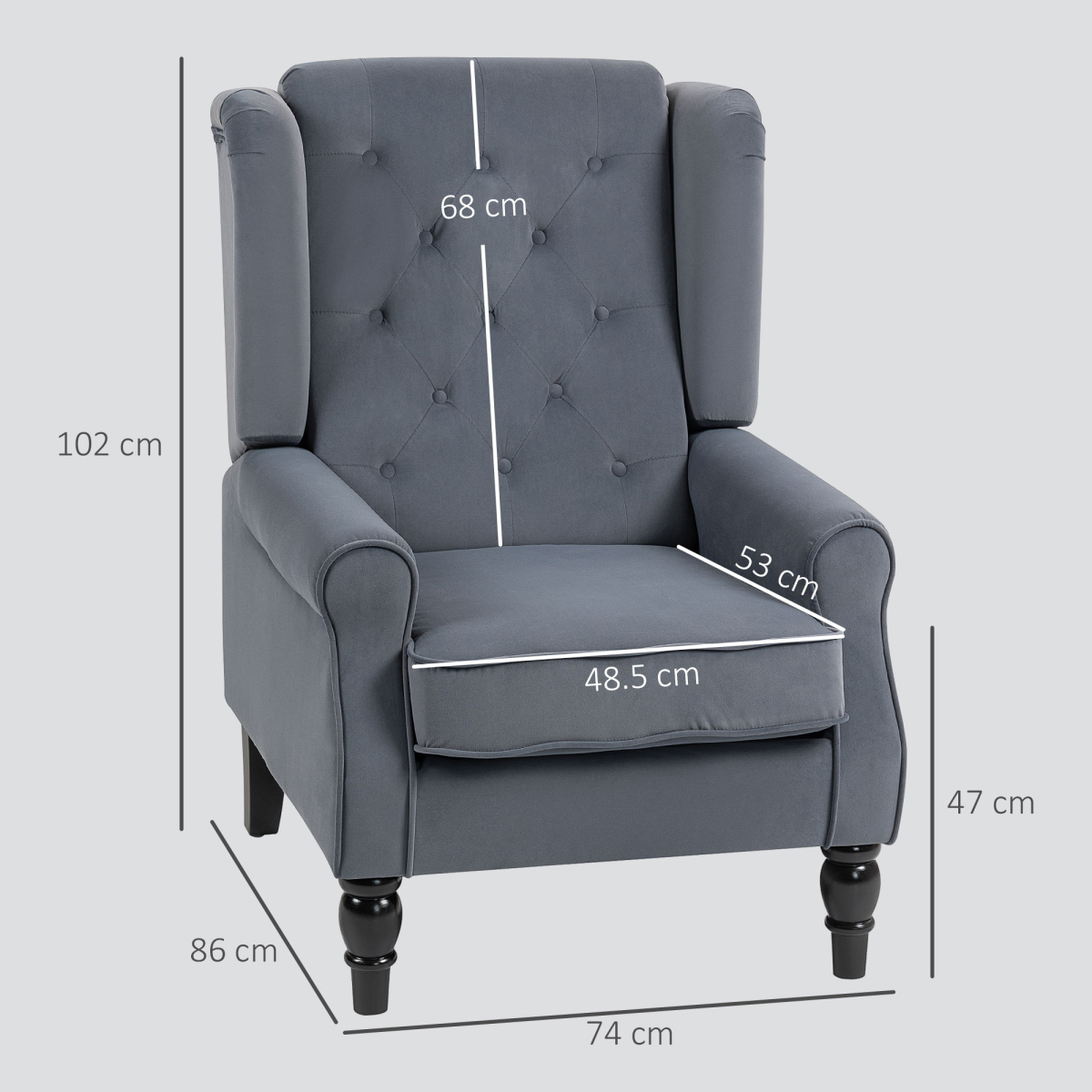 Grey Tufted Velvet High-Back Armchair