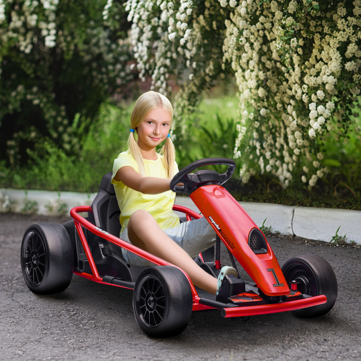 HOMCOM 24V Electric Go Kart for Kids with Music, Horn Honking, Slow Start