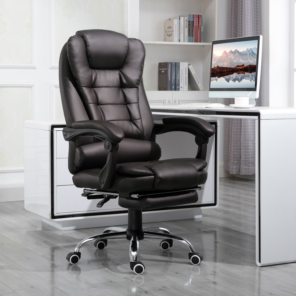 High Back Executive Office Chair Reclining Computer Chair with Swivel Wheel Brown