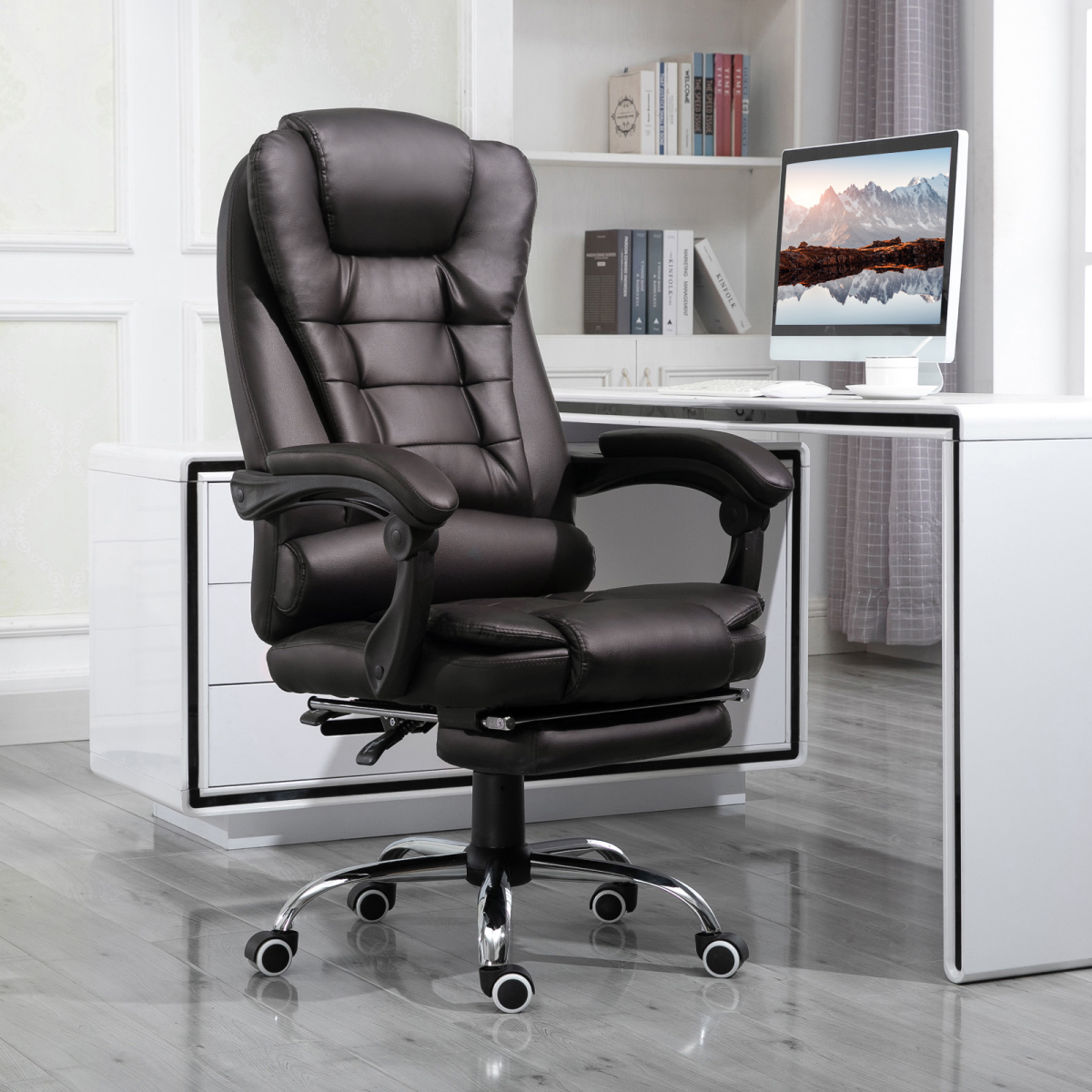 High Back Executive Office Chair Reclining Computer Chair with Swivel Wheel Brown