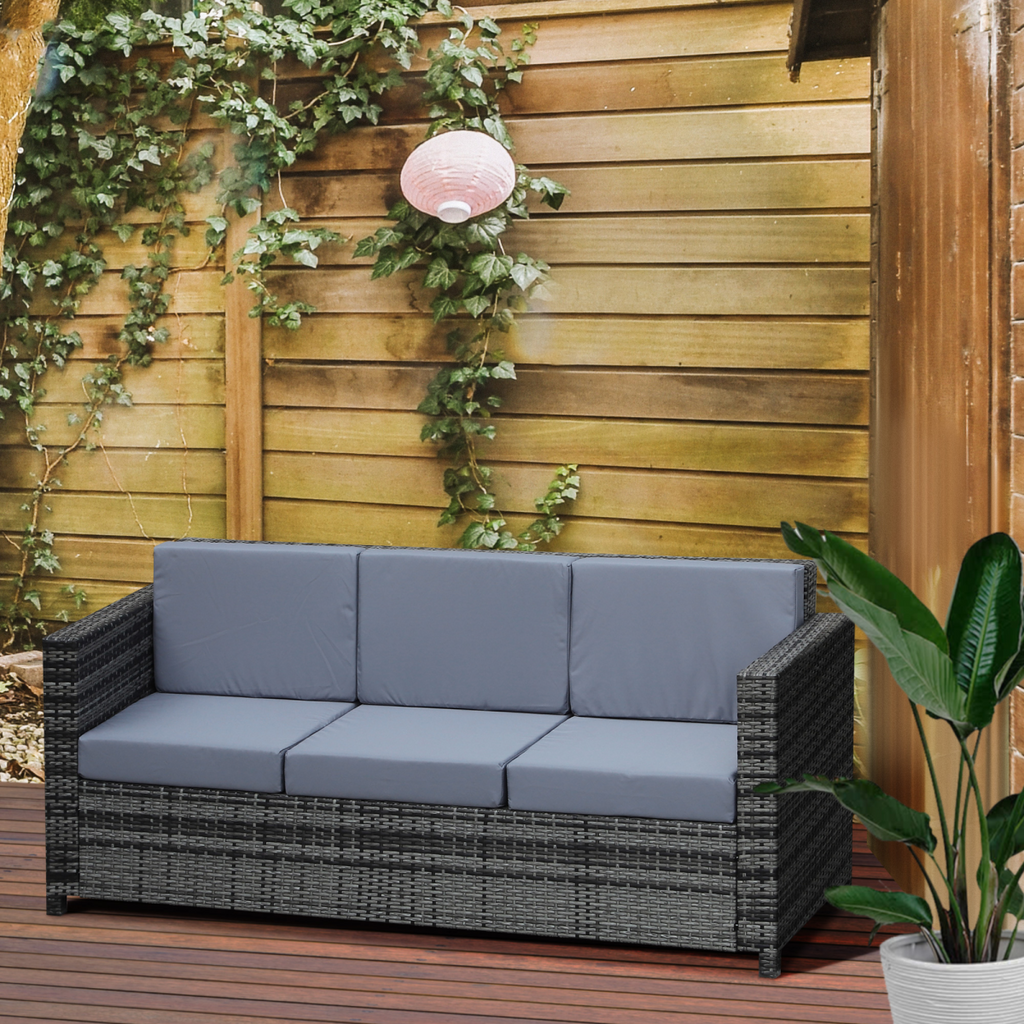 3-Seater Weather Resistant Outdoor Garden Rattan Sofa Grey