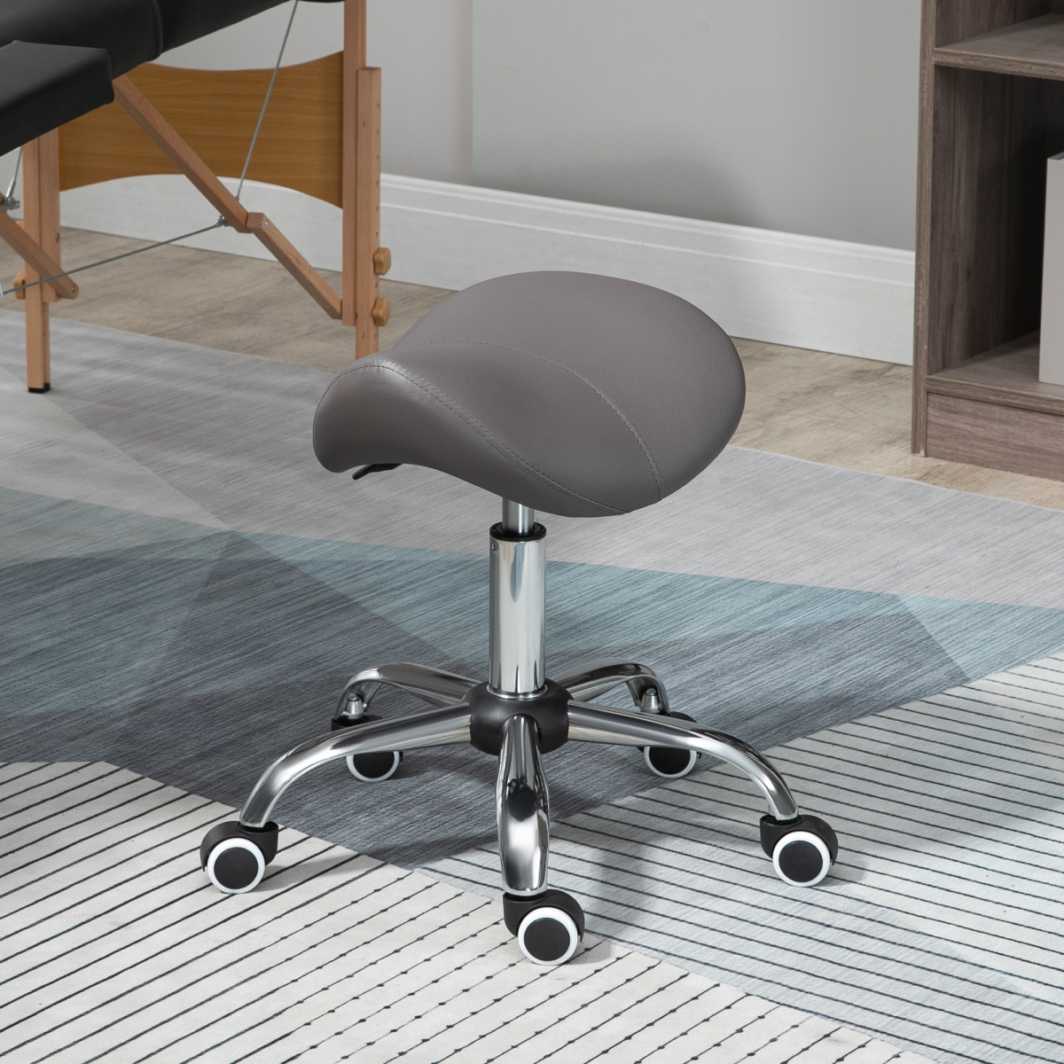 HOMCOM PU Leather Saddle Stool with Moulded Padded Seat Adjustable Height Grey