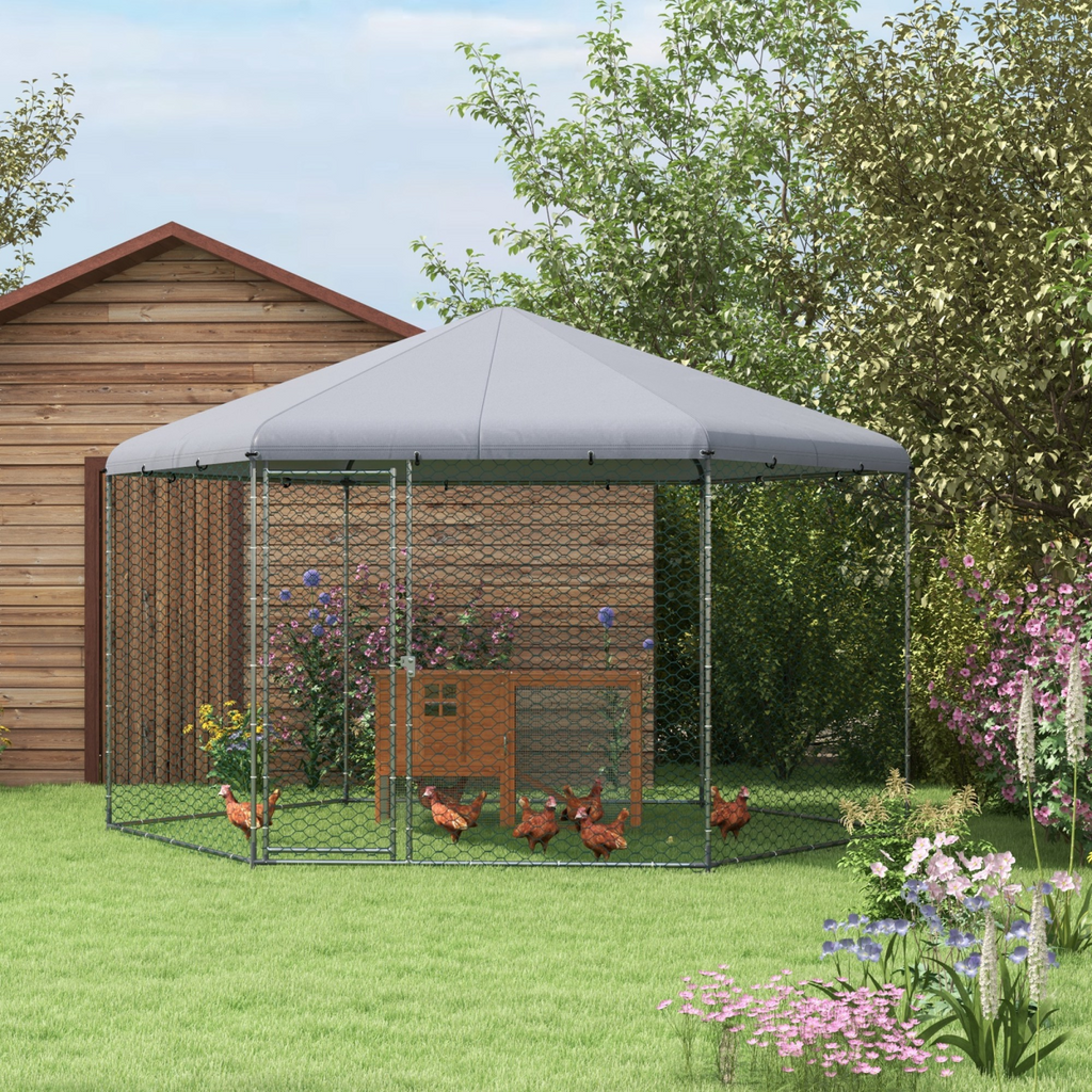 PawHut Walk in Chicken Run with Cover for 10-15 Chickens, Hens, Rabbits, Ducks