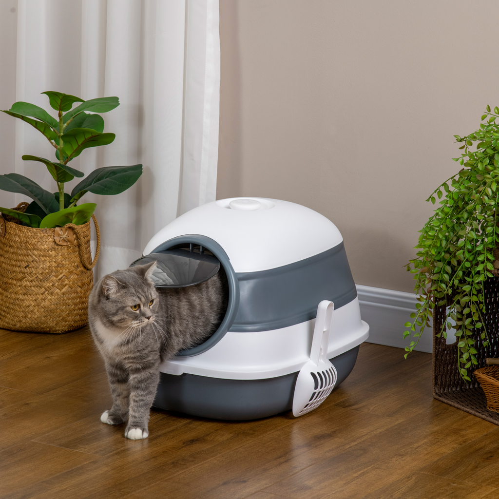 Cat Litter Tray with Lid, Hooded Cat Litter Box w/ High Side, Deodorant, Scoop