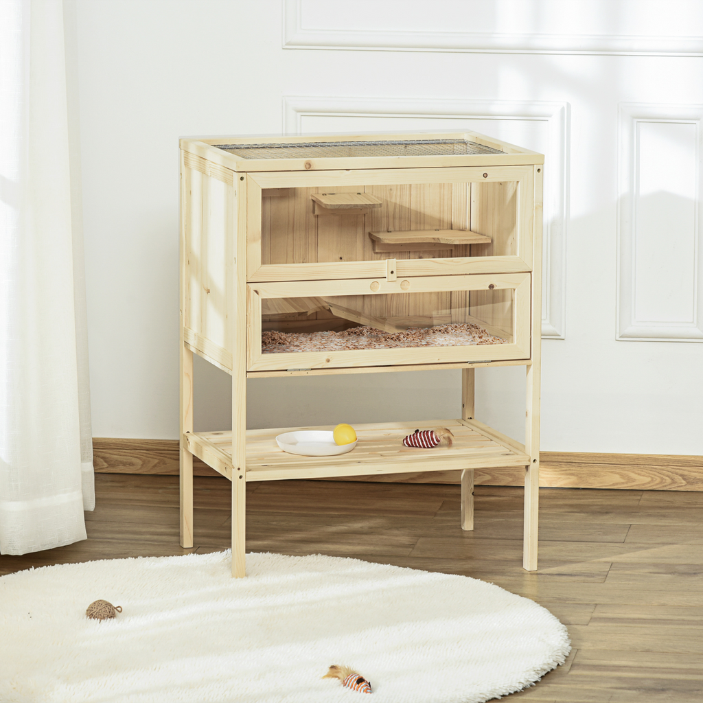 Hamster Cage House Pet Play Exercise 3 Tiers Mouse Wooden Fir Small Animals