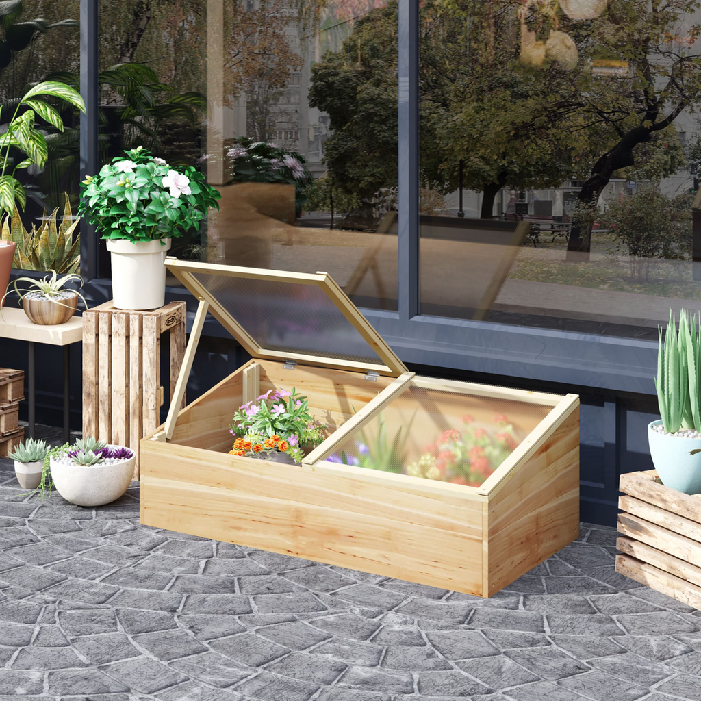 Wooden Cold Frame Greenhouse Grow House, 100 x 50 x 36 cm, Natural