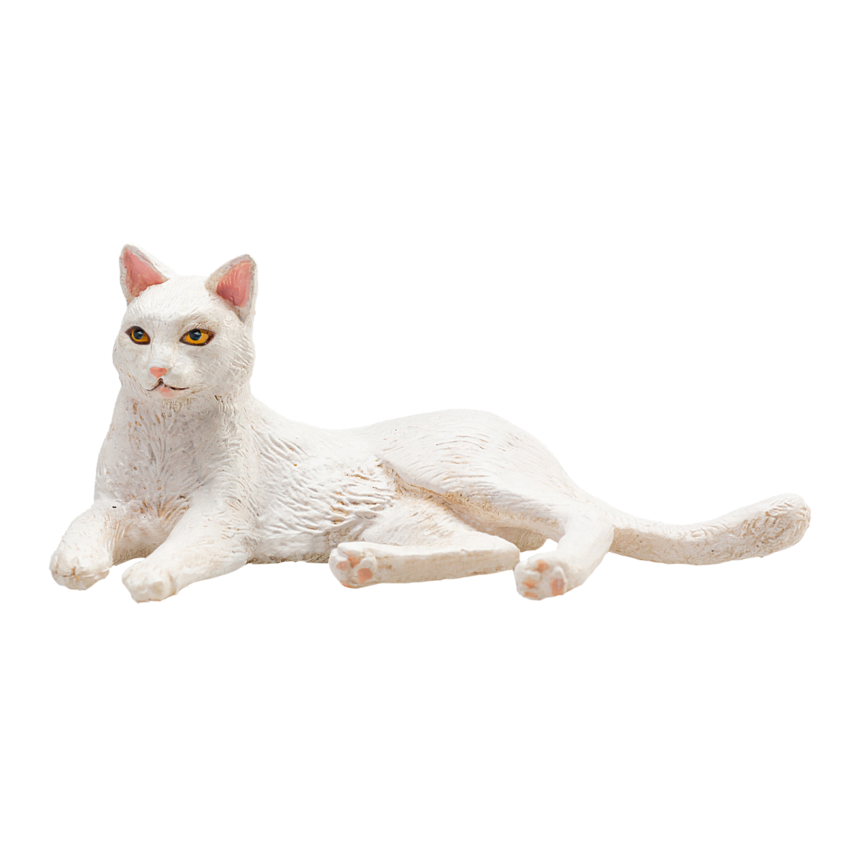Cat Lying White Toy  Realistic Pet Figurine