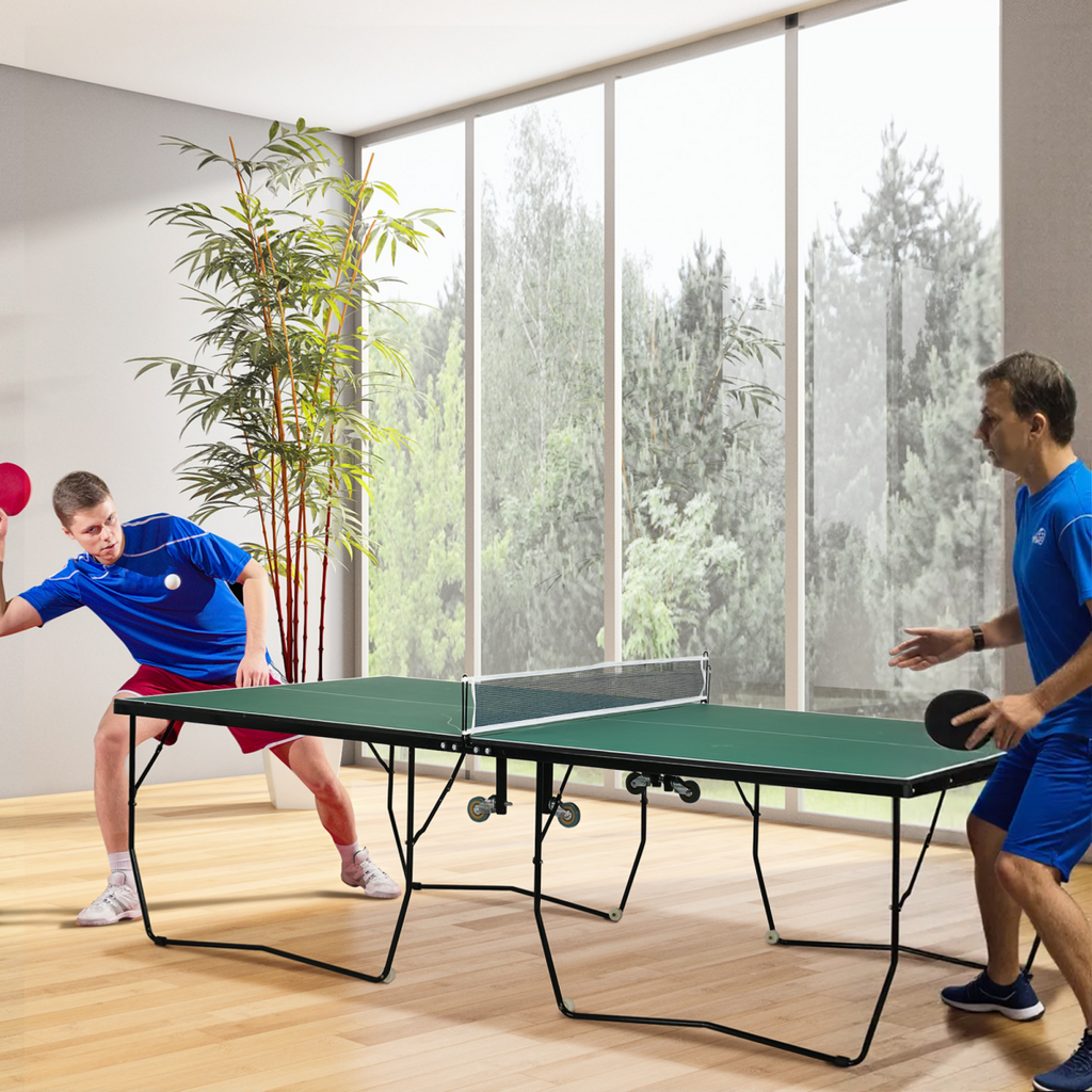 SPORTNOW 9FT Folding Table Tennis Table w/ 8 Wheels, for Indoors, Outdoors