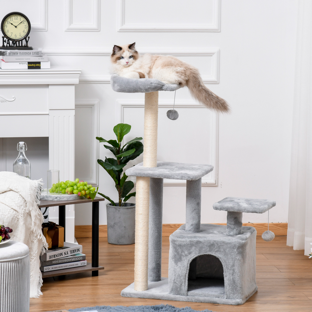 Cat Tree Tower w/ Scratching Posts Sisal Hanging Ball Condo 60 x 40 x 114cm