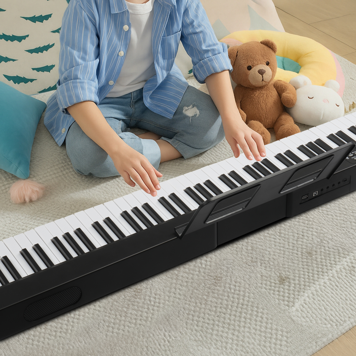 GPP-101 88 Key Full Size Semi-Weighted Standard Keyboards Digital Piano with MIDI Bluetooth, Headphone for Piano Lover Black color
