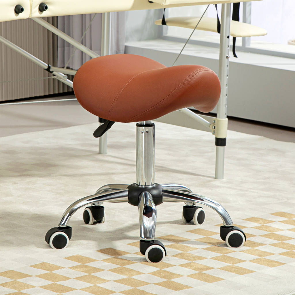 HOMCOM PU Leather Saddle Stool with Moulded Padded Seat Adjustable Height Brown