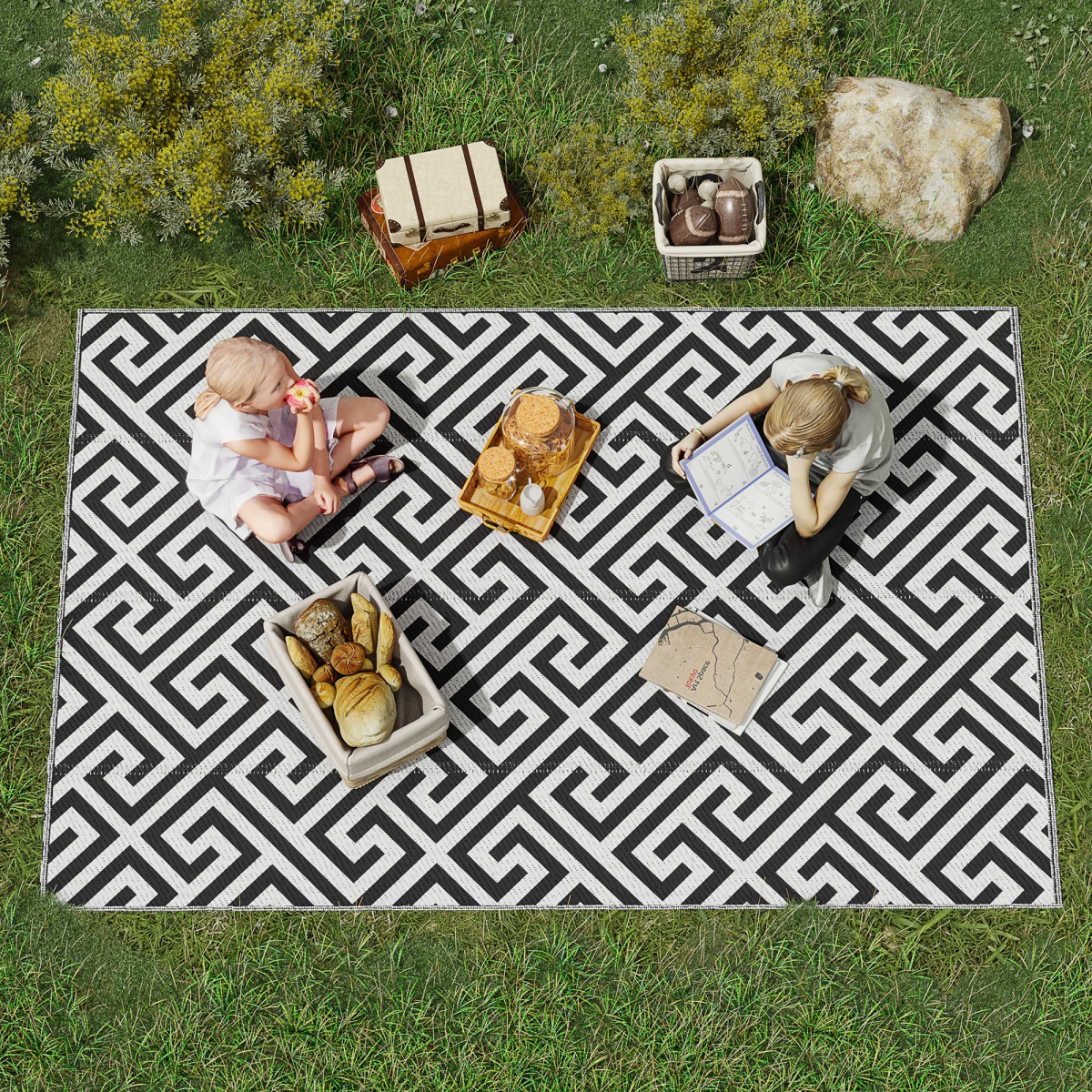 121x182cm Reversible Outdoor Rug Portable Plastic Straw RV  Outsunny