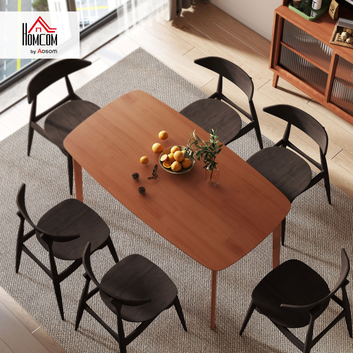 HOMCOM 150 cm Rectangular Dining Table with Solid Wood Frame, Light Brown