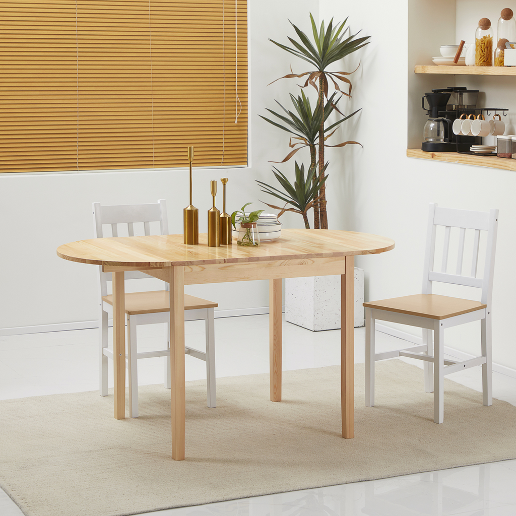 Expandable Pinewood Drop Leaf Dining Table for 4-6 People - Natural Finish