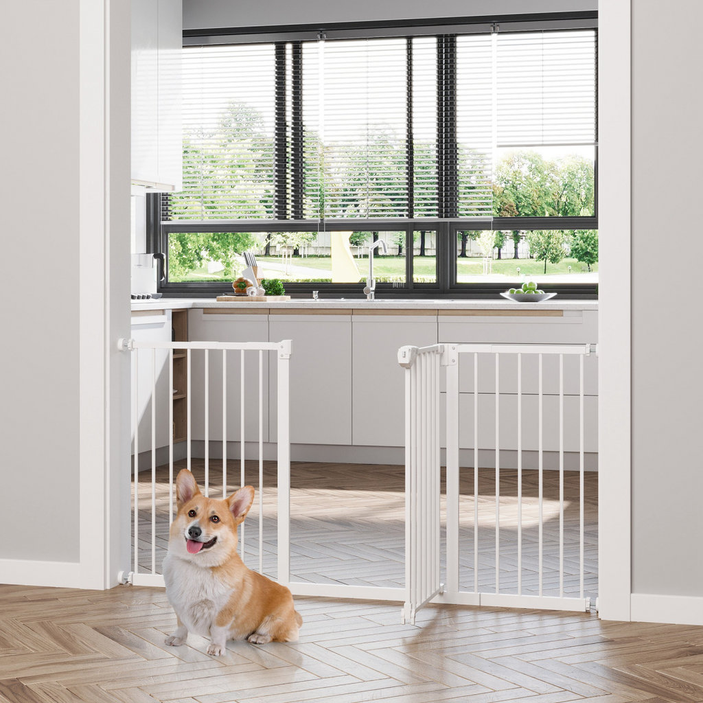Adjustable Safety Gate 3 Extensions and Four Adjustable Screws, White PawHut