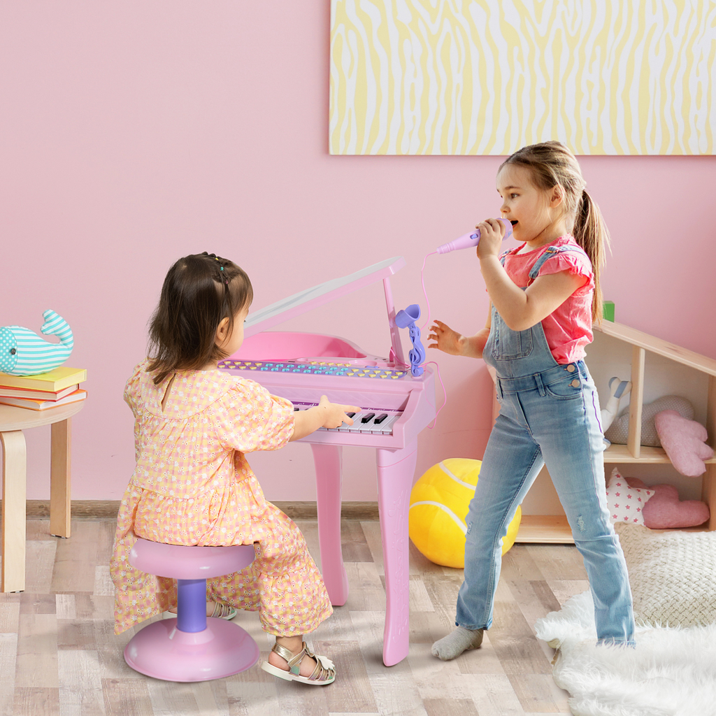 37 Key Musical Mini Piano Electronic Keyboard Microphone Stool Pink