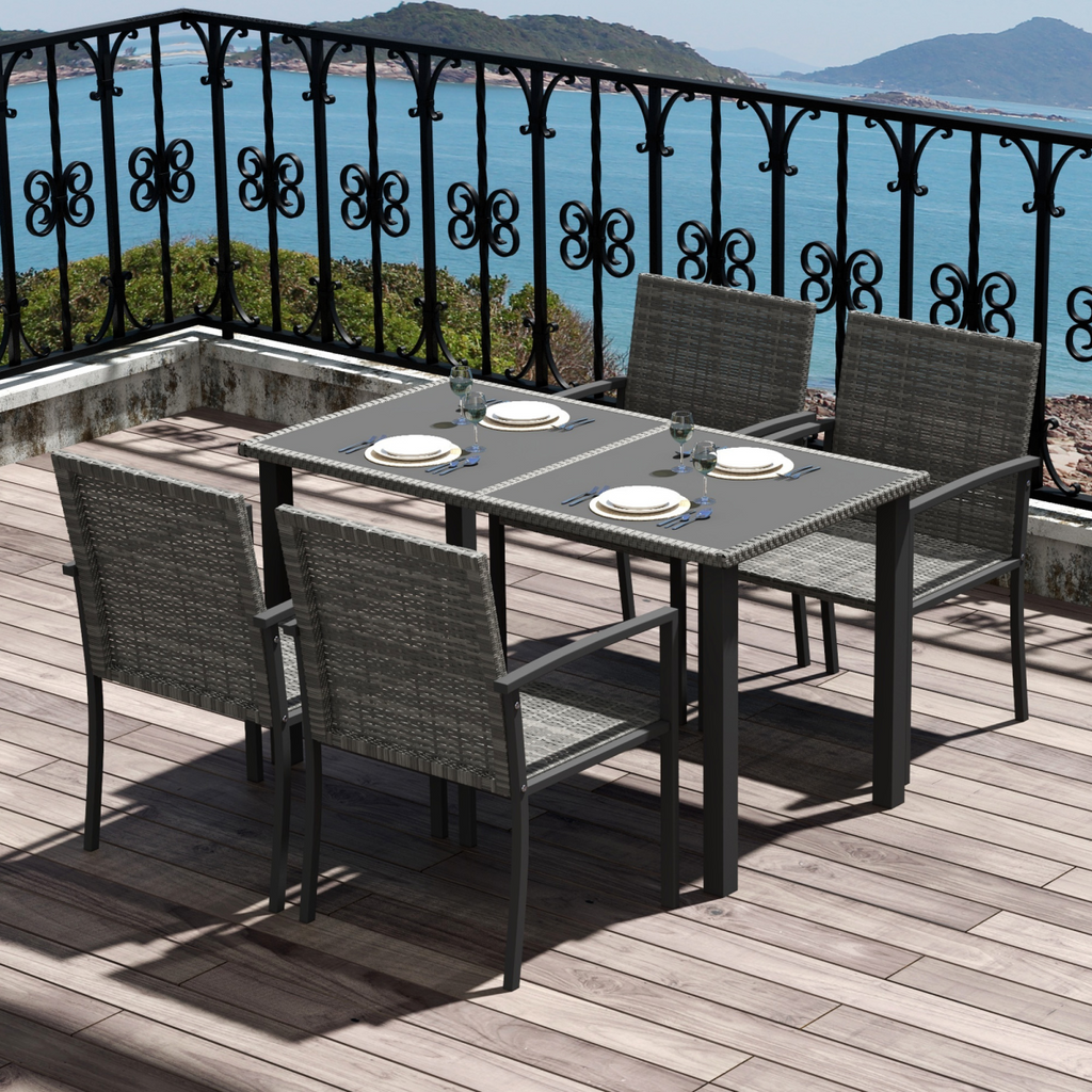 Outsunny 4 Seater Rattan Garden Furniture Set with Glass Tabletop - Grey