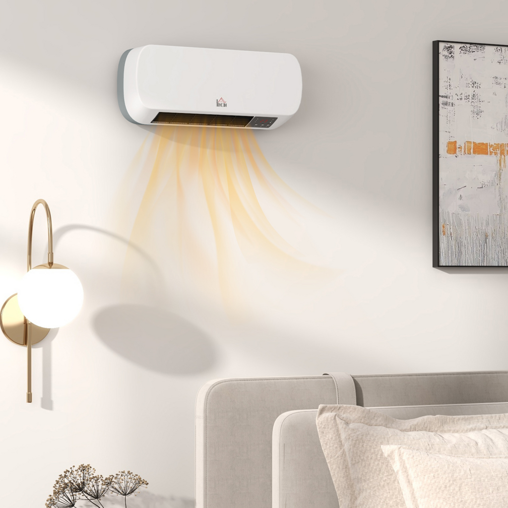 HOMCOM Wall Mounted Electric Heater with Timer Overheat Protection White