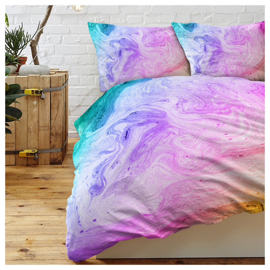 Girly Duvet Cover Rainbow Glitter Ombre Bedding Sets 3 Pcs Chic Unicorn Pink