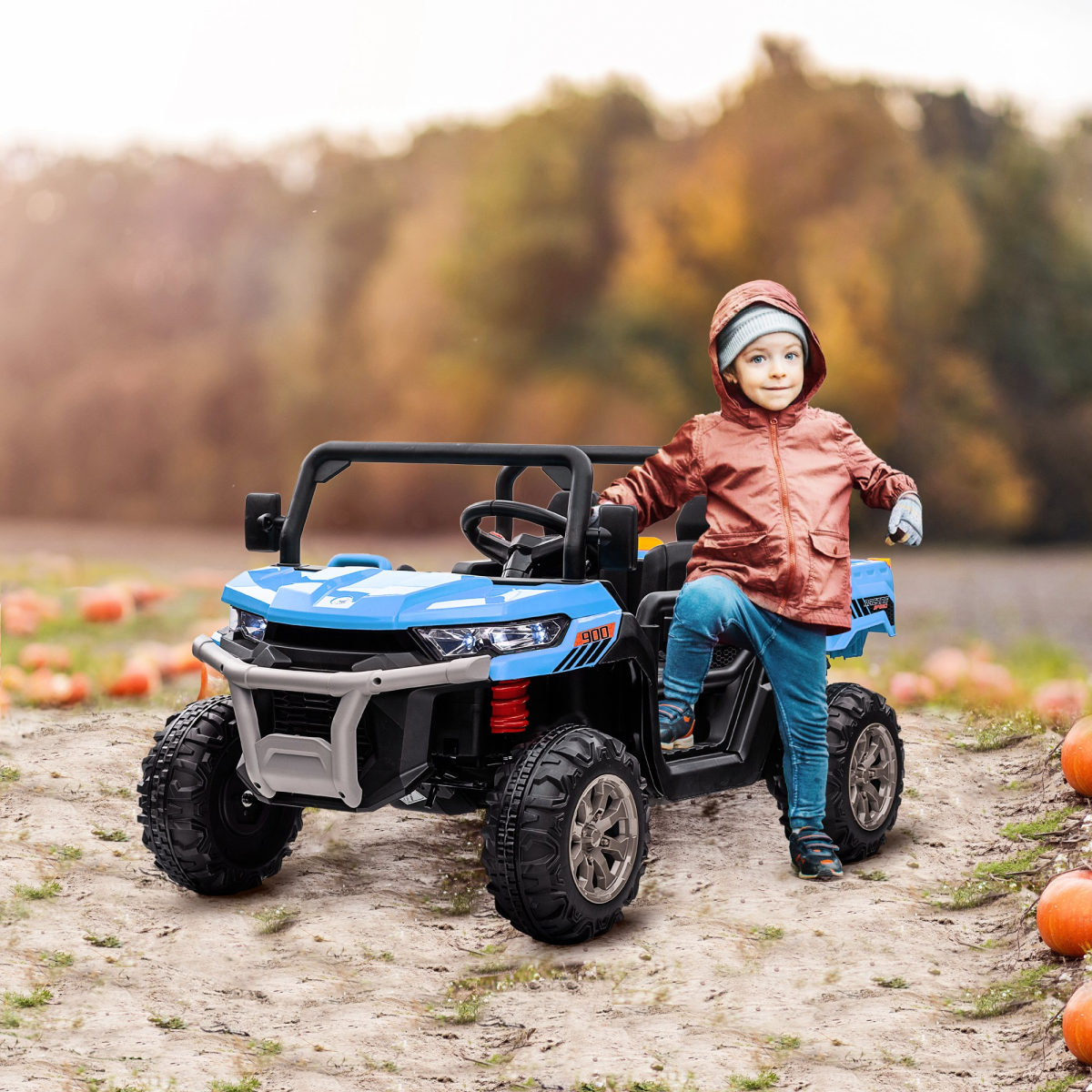 HOMCOM 12V Two-Seater Kids Electric Ride-On Car with Electric Bucket - Blue