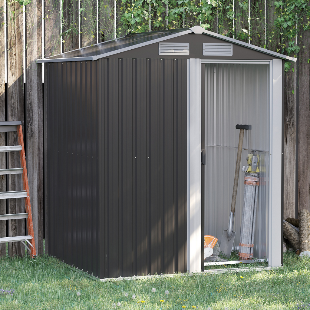 Outdoor Storage Shed, Sliding Door, Sloped Roof  152 x 132 x 188 cm, Grey