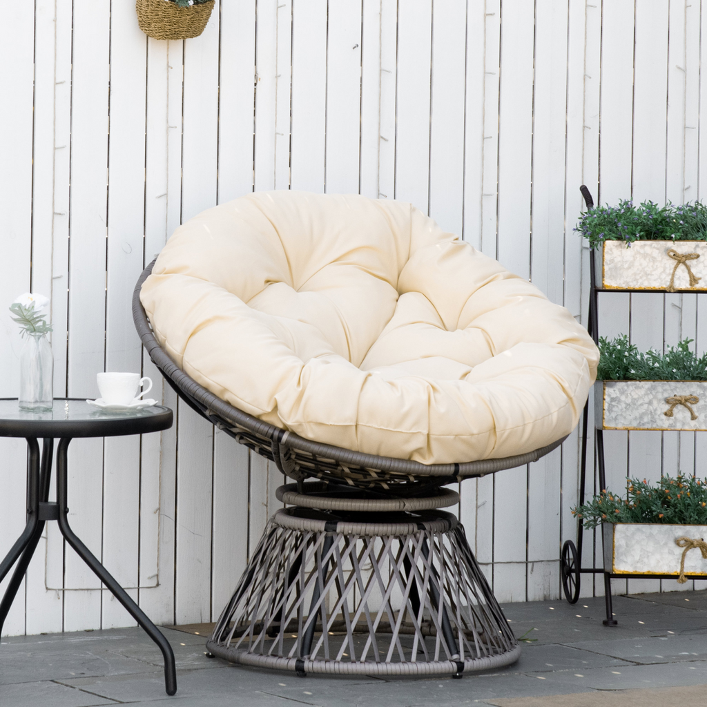 360??Swivel Rattan Papasan Moon Bowl Chair Round Outdoor w/ Padded Outsunny