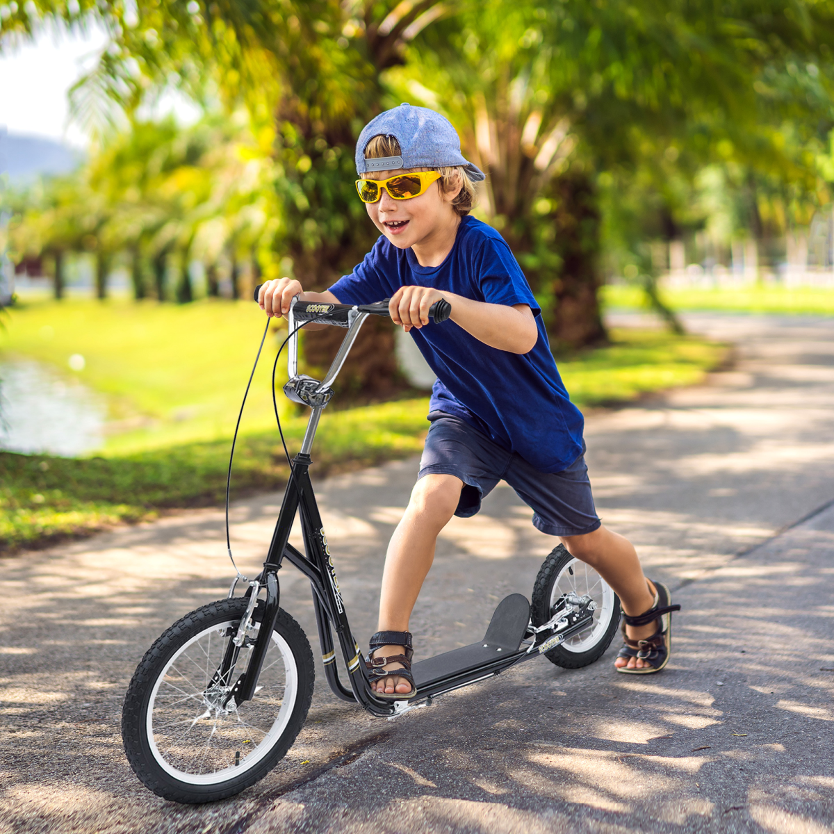 HOMCOM Teen Scooter Adjustable Height Dual Brakes Rubber Wheels Kickstand