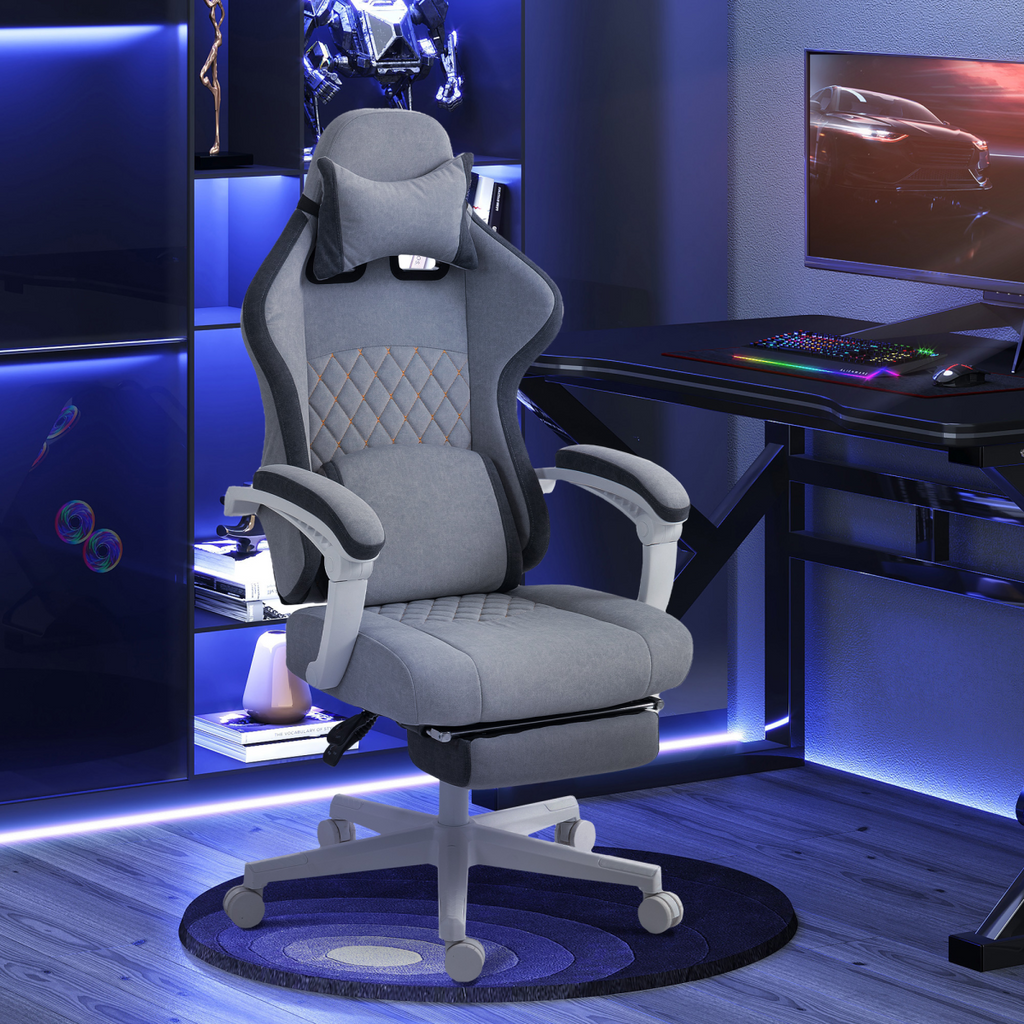 HOMCOM Printed Velvet Computer Recliner Chair with Adjustable Height, Grey