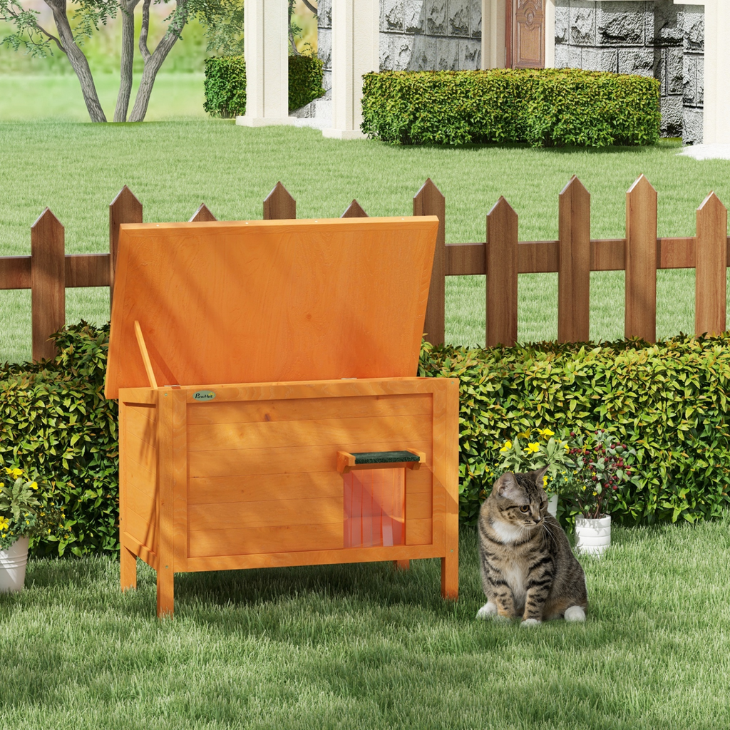 PawHut Outdoor Feral Cat House Insulated w/ Openable Roof - Orange