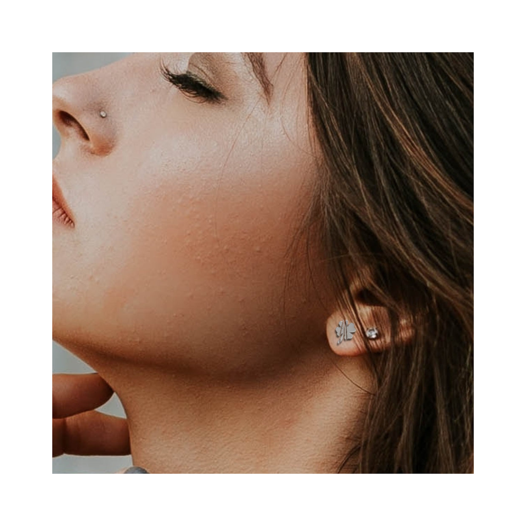 Four Leaf Clover Silver Stud Earrings