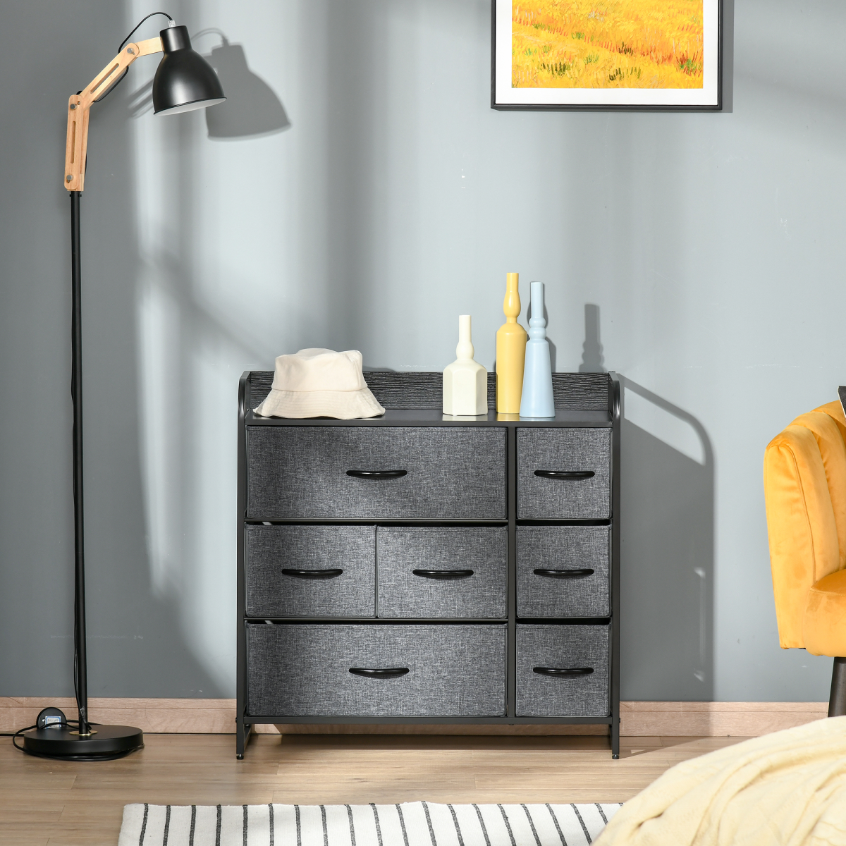 HOMCOM 3-Tier Fabric Bedroom Dresser with 7 Foldable Drawers, Grey
