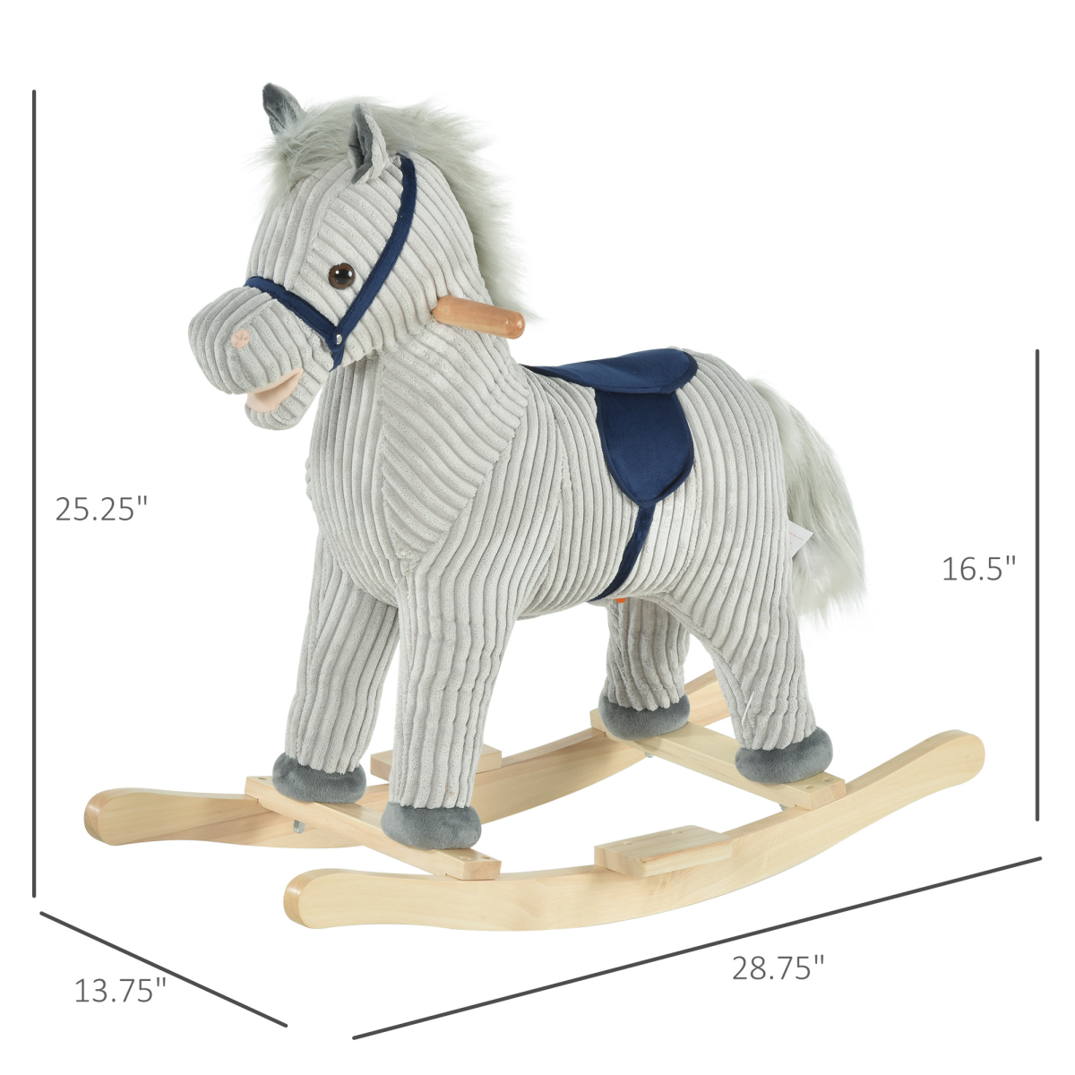 Grey Corduroy Sound-Effect Rocking Horse – Ages 3–6