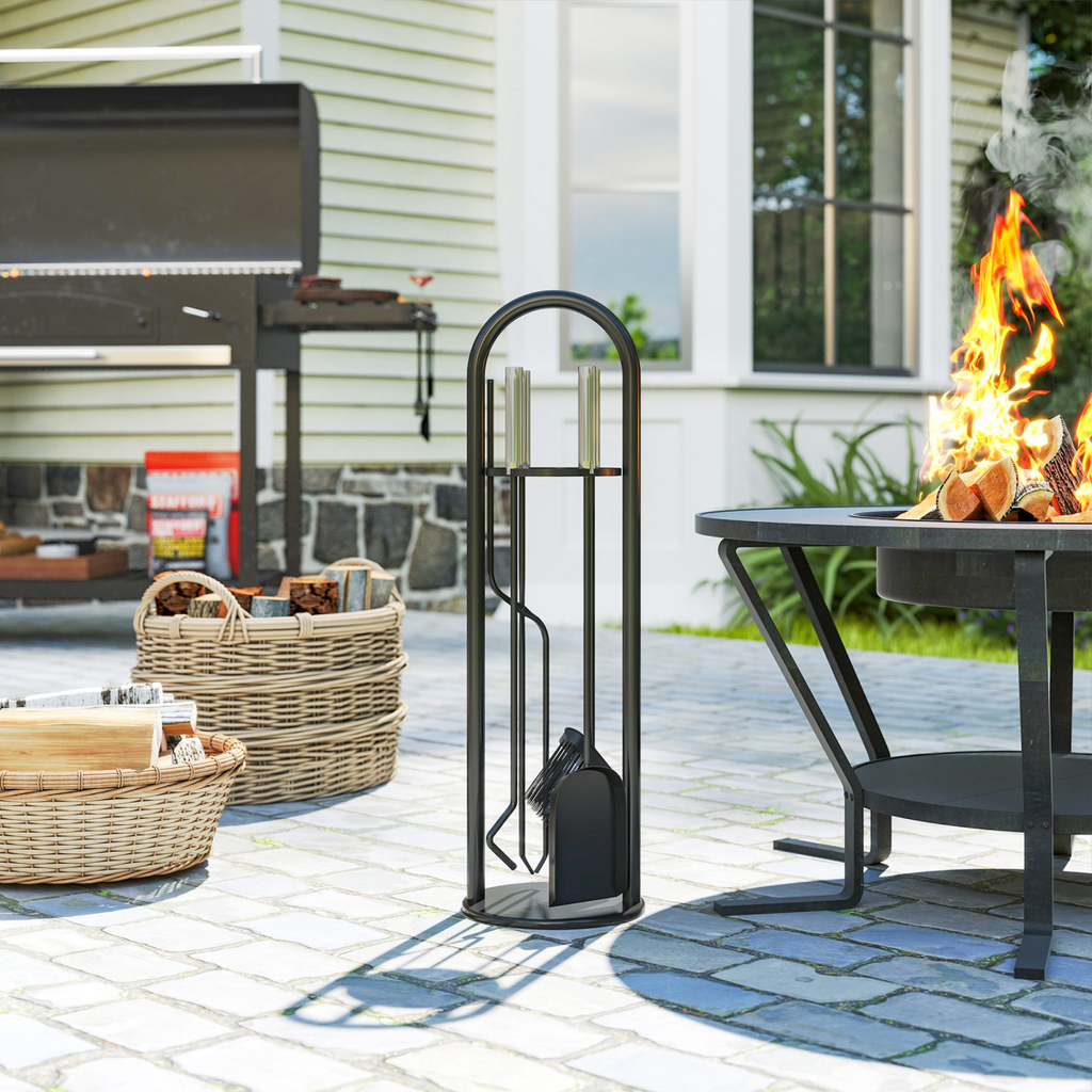 Outsunny 5 PCS Fireplace Companion Set, Metal Fireside Companion Set, Silver