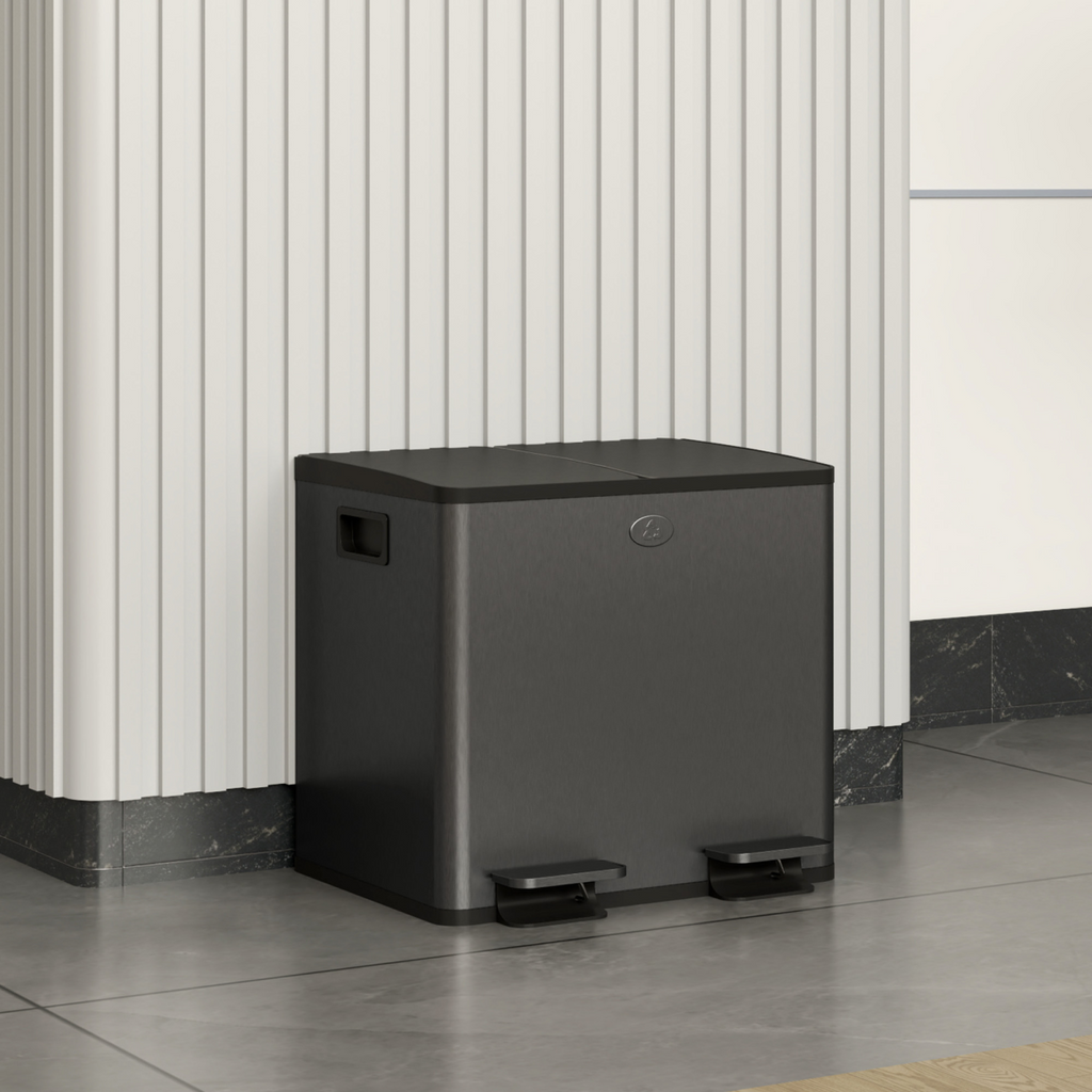 HOMCOM 2 x 15L Dual Kitchen Bin Pedal Bin for Recycling and Waste, Black