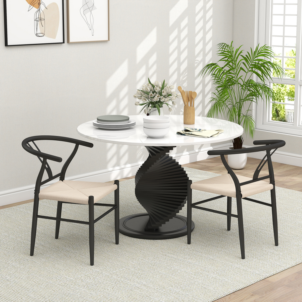 HOMCOM Weave Dining Chairs Set of 2 with Y-Shaped Backrest Hemp Seat Black