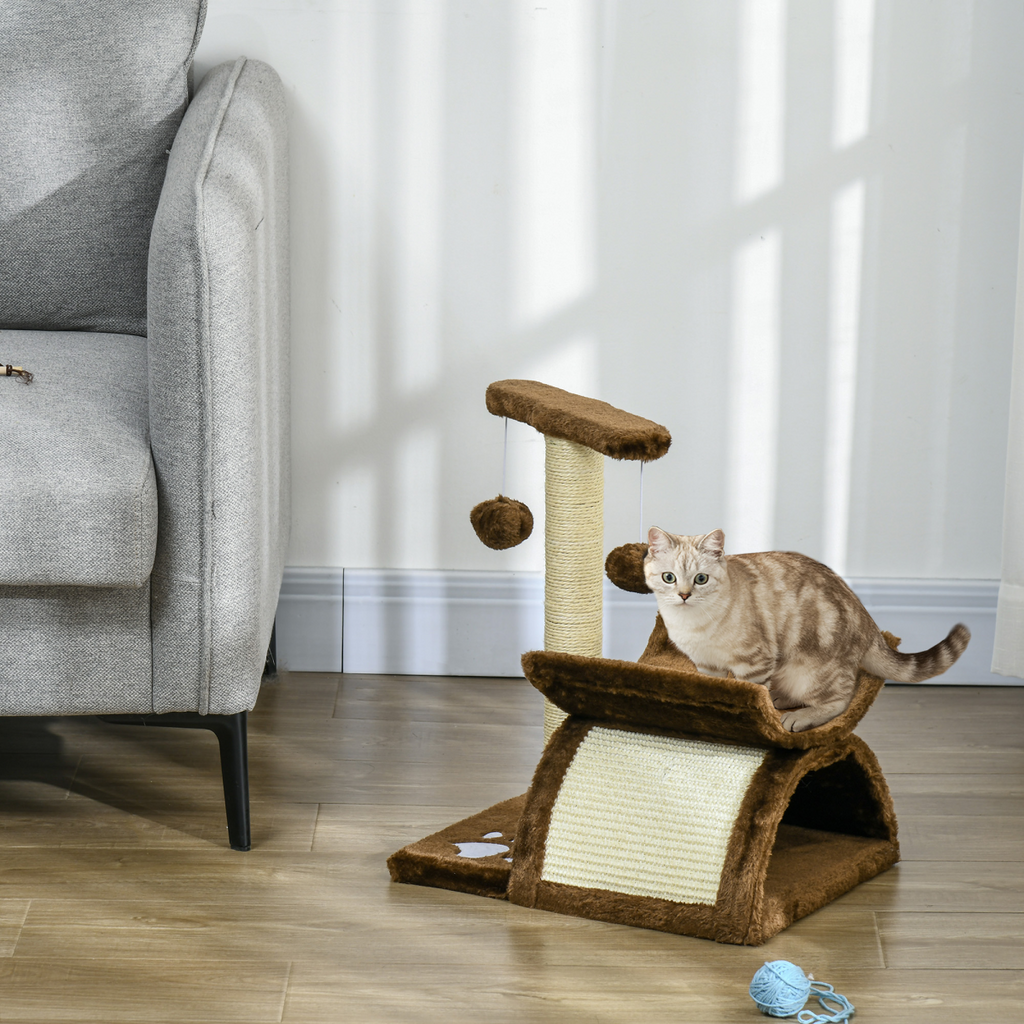 Cat Tree Plush Scratcher Kitty Activity Play Center Top Bar Tunnel Dangling Ball