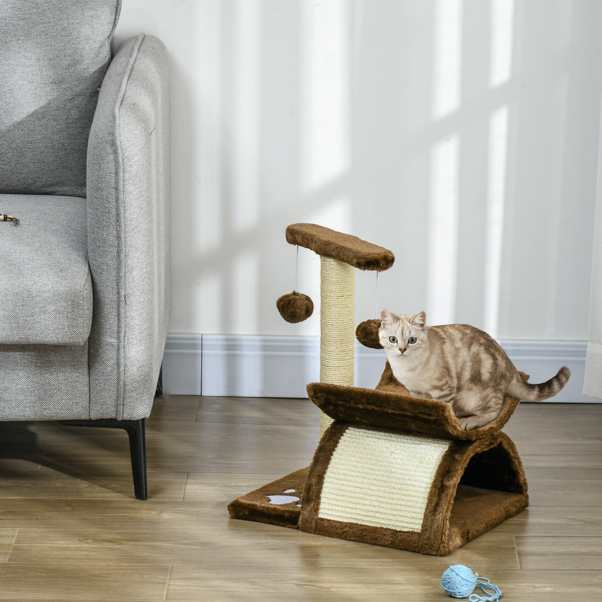 Cat Tree Plush Scratcher Kitty Activity Play Center Top Bar Tunnel Dangling Ball