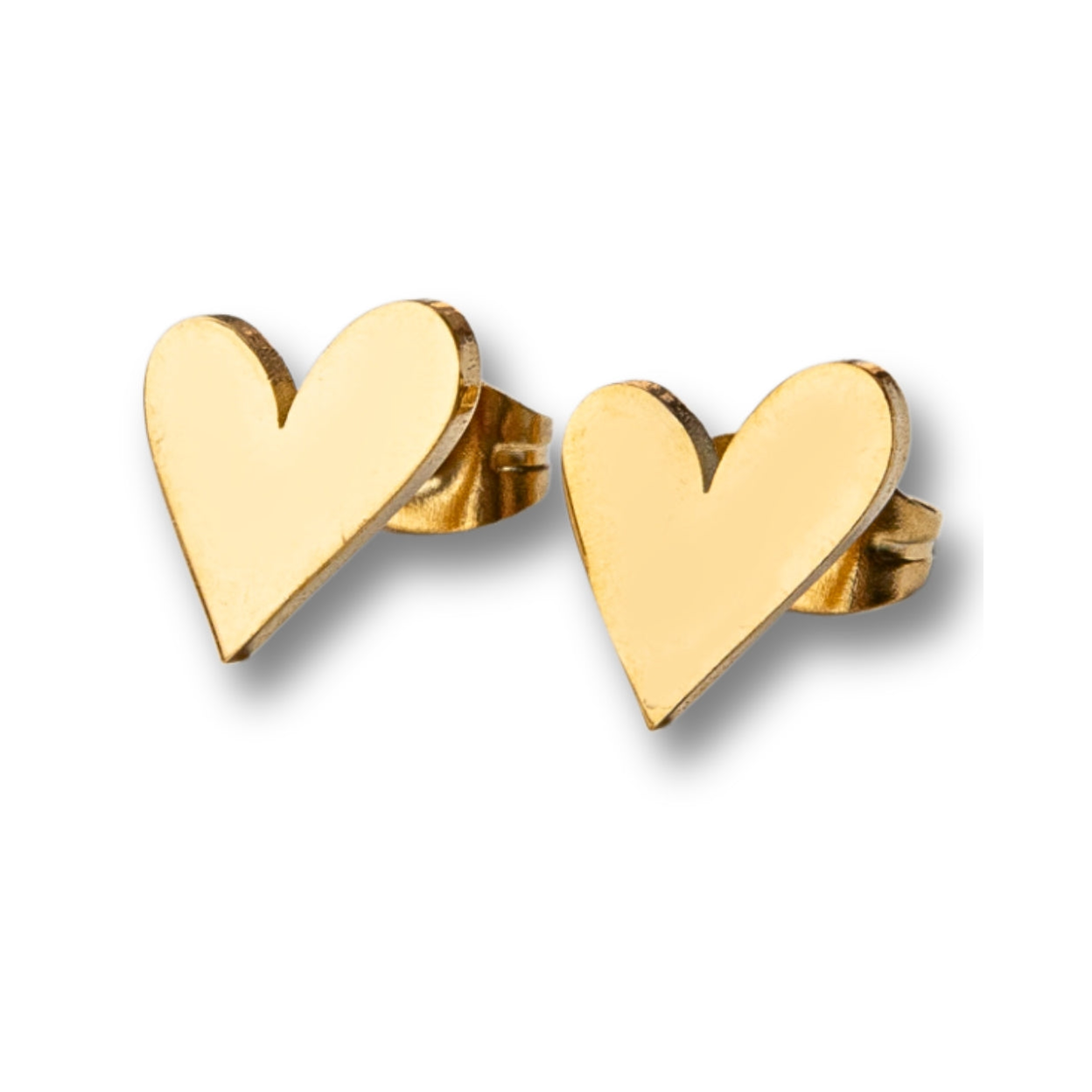 Tilted Heart Gold Stud Earrings