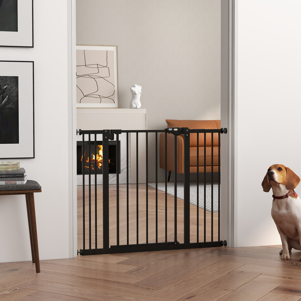 PawHut Adjustable Safety Gate with 2 Extensions and Four Adjustable Screws, Black