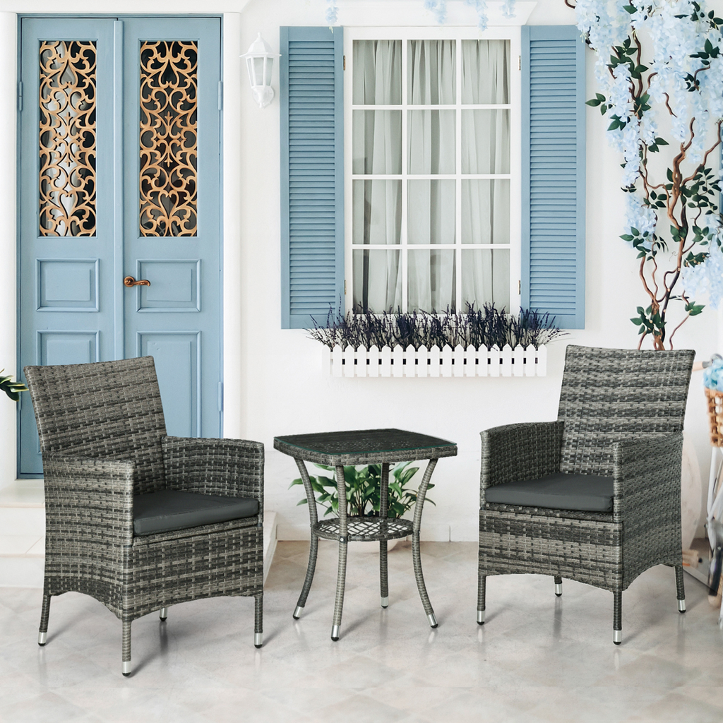 2 Seater GardenRattan Furniture Bistro Set Table Set Conservatory, Light Grey