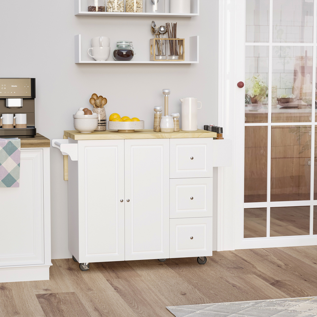 Drop-Leaf Kitchen Island on Wheels Utility Storage Cart with Drawers & Cabinet