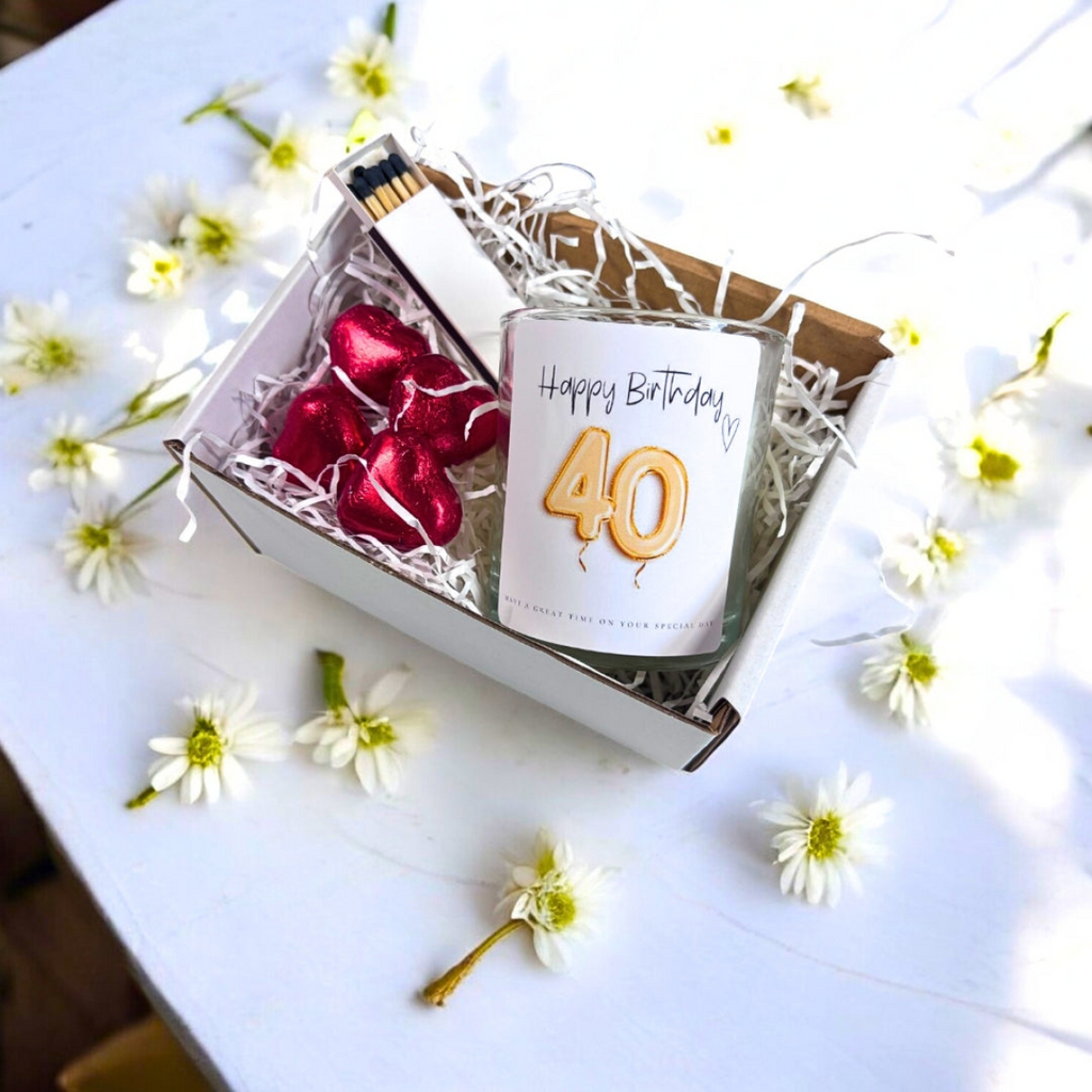 40th Birthday Gold Balloons Candle Gift Set | Birthday Gift for Daughter or Mum