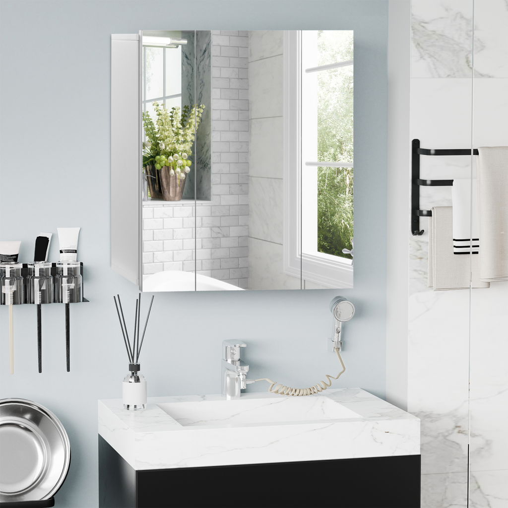 kleankin Bathroom Mirror Cabinet Wall Mount Storage organiser w/ Door, White