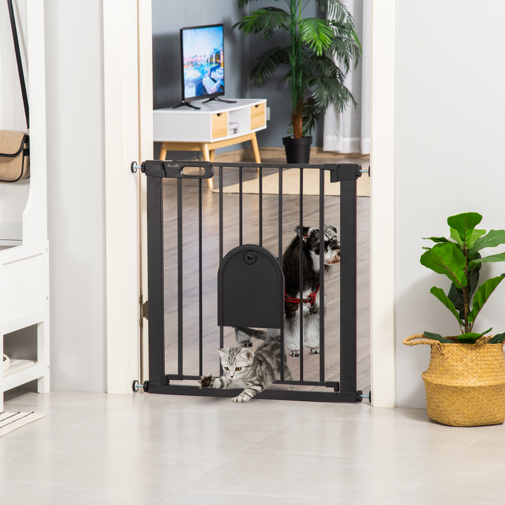 75-82 cm Pet Safety Gate, Stair Pressure Fit, Auto Close, Double Locking, Black